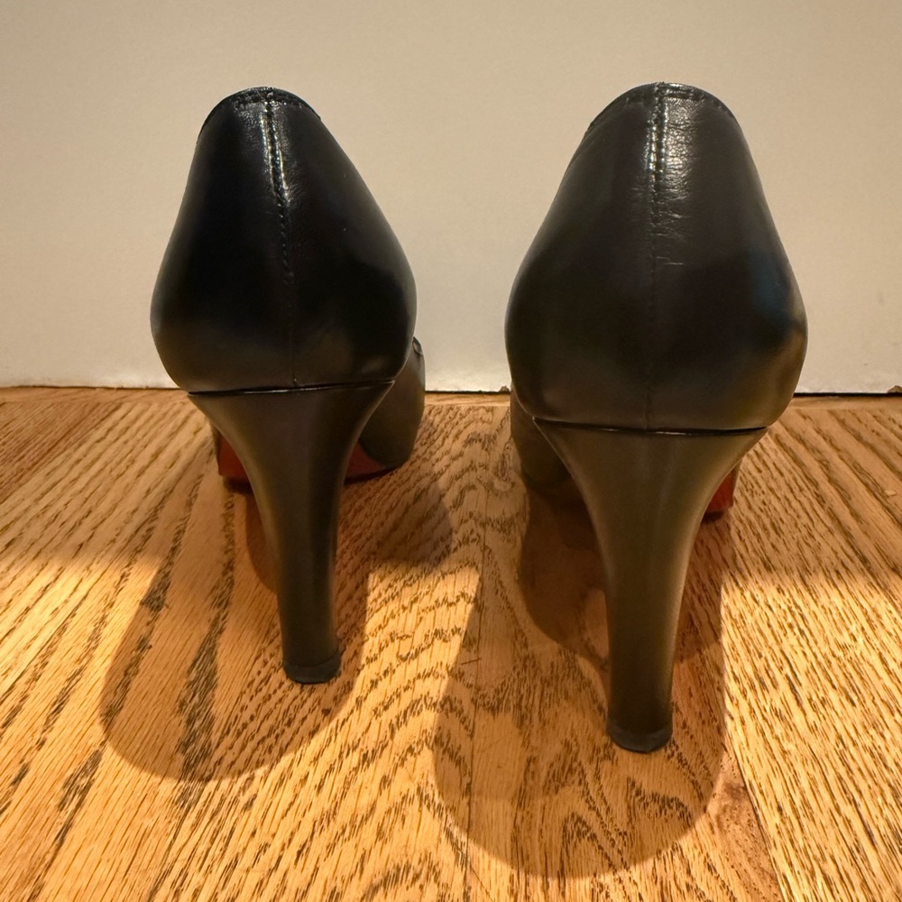 Christian Louboutin Black Leather Peep Toe Heels 37 - Picture 3 of 7